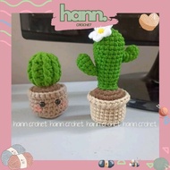Desktop cactus pot, Muscle cactus, decorative wool plant pot, Hann_Crochet smiley face plant pot