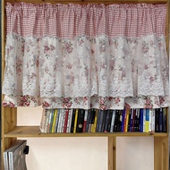 【Ready Stock】Pink Flower Lace Short Curtain  for Kitchen Small Window Rod Pocket Top Half Curtain American Pastoral Print Room Door Drapes