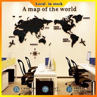 【Ready Stock】World Map Wall Sticker Acrylic 3D Solid Crystal World Map Wall Decoration Office Sticke