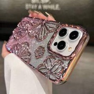 Glitter Electroplated Vintage Personalized 3D Hollow Stereoscopic Oil Painting Flower Shockproof TPU