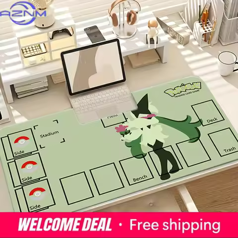 Minimalist Green Meowscarada Pokemon TCG Playmat Large Non-Slip Desk Keyboard Mouse Pad Game Mat