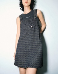 URBAN REVIVO Women Mini Denim MONOGRAM Pinafore A-Line Dresses