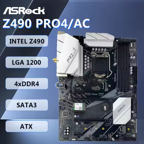 ASRock Z490 PRO4/AC Motherboard LGA1200 Intel Z490 DDR4 128GB ATX WIFI M.2 support 10900 10500 10100