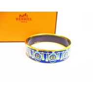 Authentic HERMES Enamel Bangle Bracelet Blue Multicolor Emaiyu GM 6647