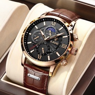 LIGE New Mens Watches  Luxury Brown Leather Casual Quartz Watch Men Sport Waterproof Clock Watch