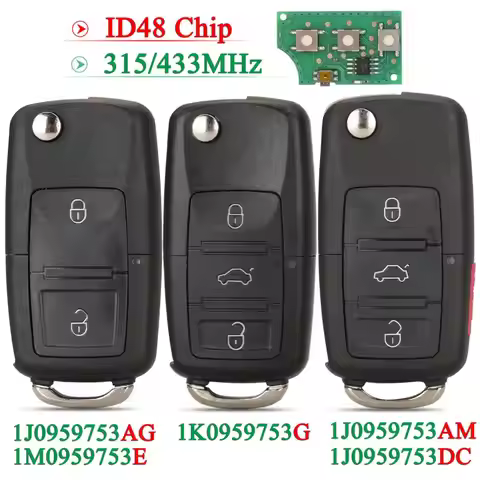 jingyuqin 2/3/4BTN For VW For SEAT Altea Ibiza Leon Toledo T5 315/434MHz Flip Remote Key ID48 Chip F