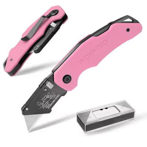 WORKPRO Folding Utility Knife G10 Handle with Stainless Steel Head, Quick-change Blade & Back Lock, 