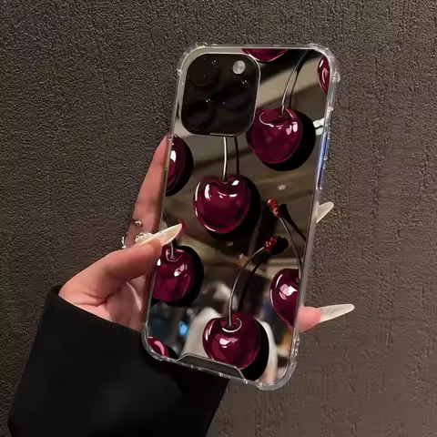 Cute Cherry Pattern Phone Case For iPhone 16 17 Pro Max 15 14 13 12 11 Pro XS X XR 7 8 Plus Make Up 