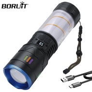 BORUiT Super Bright Zoom Camping Lantern 360° Flood light Type-C Rechargeable Waterproof Flashlight