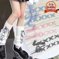[3-5 Days Arrive]Lolita Leg Warmers with Bow & Plaid Ribbon | Y2K Knitted Knee Warmers Women, Candy 