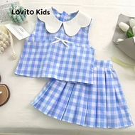 B160-OCT25-H-2-Plaid Lapel Vest Pleated Skirt Set-KSB160BK222