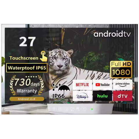 Soulaca 27inches Smart Mirror TV Waterproof 1080P HD Touchscreen Built-in WiFi Bluetooth Android 11.