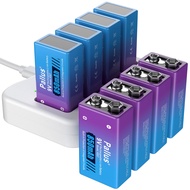 8 Pack 9V Rechargeable Batteries, 850mAh Long Lasting 9 Volt Li-Ion Batteries with 4-Bay 9V Battery 