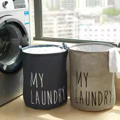 Cotton and Linen Laundry Basket Household Foldable Laundry Basket Waterproof Clothes and Toys Storag