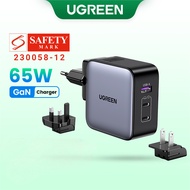 【UK+US+EU】UGREEN 65W GaN 3-Ports Universal Travel Adapter Fast Charger for Phone Laptop Pad for Taiw