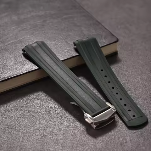 20mm Omega Seamaster 300 Replacement Strap Soft FKM Fluorous Rubber Diving Band with Curved Ends Fol