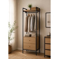 Infinity Hoxton Hanging Wardrobe with drawer / Living Room Furniture / Bedroom Furniture(Black+Natur