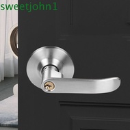 SWEETJOHN Door Lock Lever, Straight Lever Interior Reversible Privacy Door Handle, Golden with Round Trim Satin Brass Finish Easy To Install Hardware Lockset Interior Use