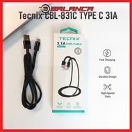 Tecnix CBL-831C Type C Charger Cable 3.1A Fast Charging Bendable Braided Data Cable
