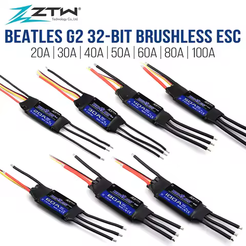 ZTW 32-Bit Brushless ESC Beatles G2 20A/30A/40A/50A/60A/80A/100A 2-6S SBEC 5V/6V 8A Electronic Speed
