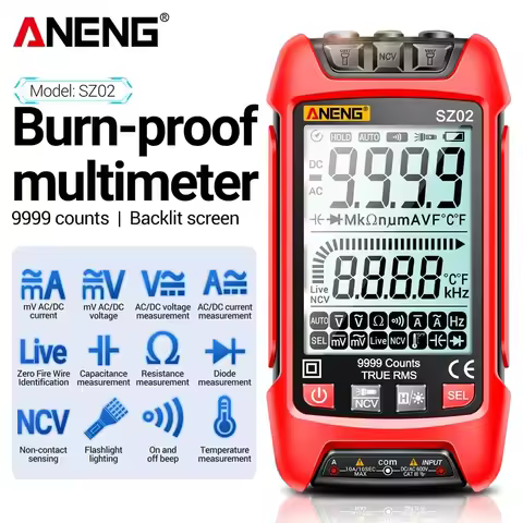 ANENG SZ02 Smart Digital Multimeter 9999 Counts True RMS Auto Electrical Capacitance Meter Temp Resi