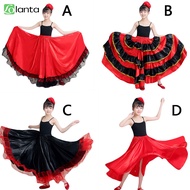 Girl's Flamenco Spanish Folklorico Dance Dress Kids Gypsy Belly Skirts Large Swing Skirt Stage Perfo
