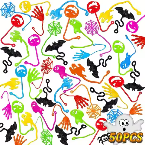 50pcs Halloween Sticky Hand Toys Kids Treat Or Trick Favors Stretchy Pumpkin Ghost Witch Gift Birthd