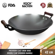 KOCH&BACKEN Premium Nitriding Light Cast Iron Wok Round Bottom 42cm - Non-Stick Frying Pan