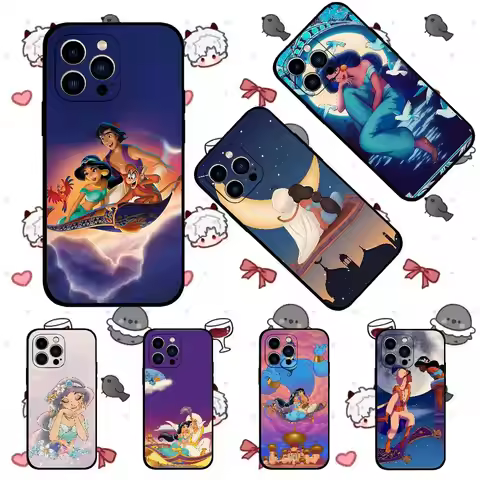 A- Aladdin J-Jasmine Princess Phone Case Black Phone Case That Fits For IPhone 17,16,15,11,13,14 Pro