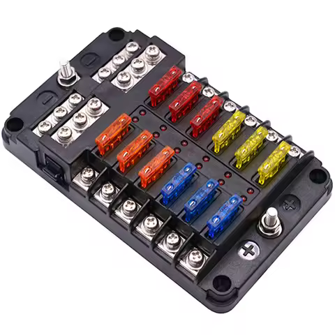 Fuse Box Holder 12V 32V Plastic Cover Fuse Box M5 Stud With LED Indicator Light 6 Ways 12 Ways Blade