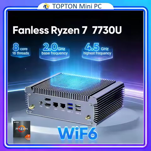 Topton FU02 Fanless Gaming Computer AMD Ryzen 7 7730U 5825U R5 5625U Barebone Mini PC Dual LAN Deskt