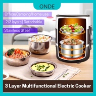 ONDE PORTABLE 3 LAYER DAPUR ELEKTRIK MINI MULTIFUNCTION ELECTRIC COOKER POT STAINLESS STEEL MINI RICE COOKER LUNCH BOX