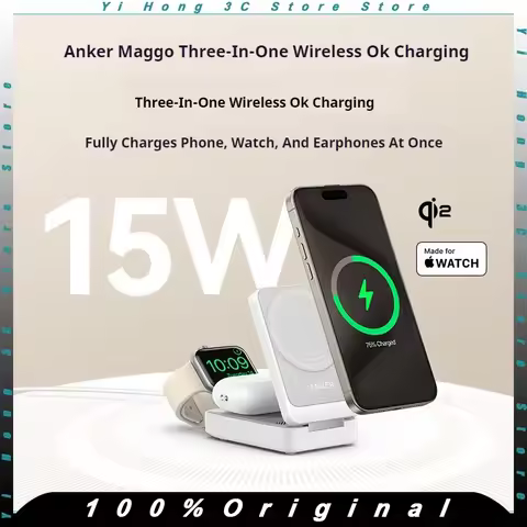 Anker MagGo Qi2 15W Magnetic Wireless Charger Stand 3-in-1 Charging Stand MAGSAFE Fast Charger For i
