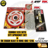 520 SPROCKET SETS STT Sprocket RK Chain 520 RK ORING KLO2 Z250 NINJA250 With RK 520 Oring 120L Chain