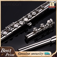 ammoon Western Concert Flute ชุบนิกเกิล 16 หลุม C Key Cupronickel Woodwind Instrument ผ้าทำความสะอาด