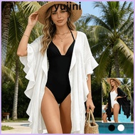 YUJINI Beach Cover Up, Polyester Fiber Ruffle Trim Swim Cardigan, Fashion Sun Protection Breathable 
