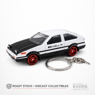 GANTUNGAN Miniature TOYOTA AE86 Trueno Initial D Style White Black 1:64 - Alloy Diecast Keychain