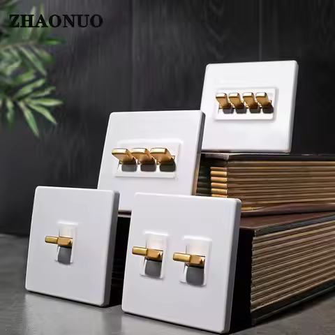 High-quality 1-4 Gang 2 Way Wall Light Toggle Switch Metal Button White Frosted Panel Creative Switc