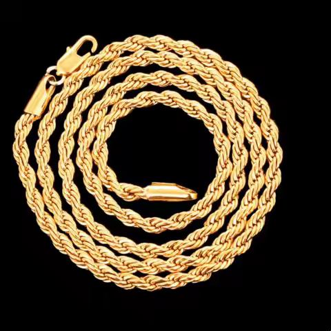 Wholesale Noble 45-60cm 18K Gold 4mm Rope Chain Necklace for Women Man Fashion Wedding Charm Gift Je