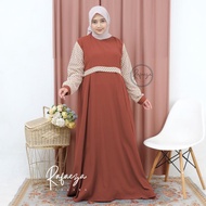 Rafaeza Sabrina Lengan Balon Gamis Wanita Mix Katun Brokat Kekinian / Dress Lebaran Kondangan Pesta 