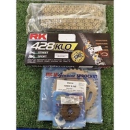 RK GS428KLO SYM SM SPORT 110R SM SPORT 110E RKM Sprocket Chain Gold RKM Set Rantai Sprocket Gigi Ran