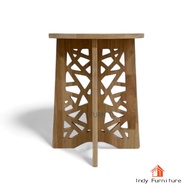 INDY FURNISH โต๊ะข้างกลม สตูลกลม ไม้ยางพารา รุ่น Zigzag สีธรรมชาติ