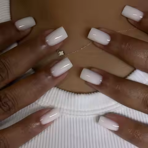 24PCS Press On Nails Medium White Square Press On Nails Sweet Press On Nails korean press on nails D