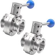 2PCS 1.5 Inch Sanitary Butterfly Valve with Pull Handle, 304 Stainless Steel Tri Clamp Clover (1.5" 