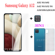 Suitable for Samsung A12 tempered glass 3 in 1 Samsung A32 4G 5G / A52 5G / A42 / A02 tempered glass + 3D carbon fiber back film + camera lens film (3 in 1)