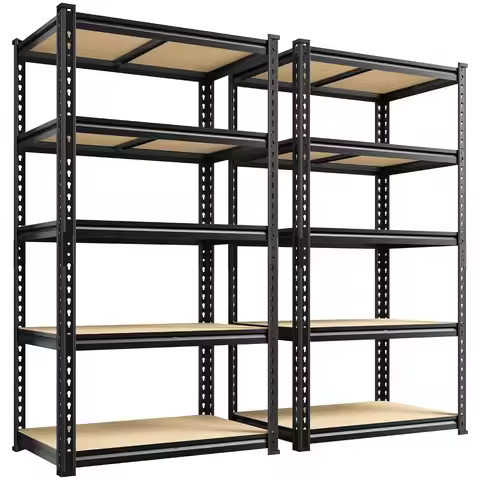 Set of 2 Storage Shelves 27.7"W Metal Shelving 2010LBS Garage Shelving Heavy Duty Garage Shelves Adj