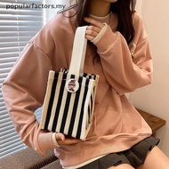 [Popularfactors] Fashionable And Casual New Contrasting Vertical Stripe Handbag Versatile Handbag [M