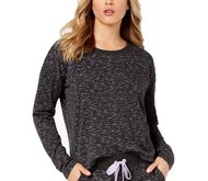 Jenni by Jennifer Moore Brushed-Back Terry Pajama Top (Black Space Dye,Small)