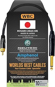 0.5 Foot – TS to RCA Cable – Mogami 2964 Audio Interconnect Cable &amp; Neutrik NP2X-B &amp; Amphenol ACPL-CBK Gold Plugs - Custom Made by WORLDS BEST CABLES