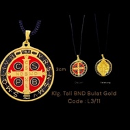 Gold Benedict Medal Necklace • Original Benedict Pendant • Premium Black Rope